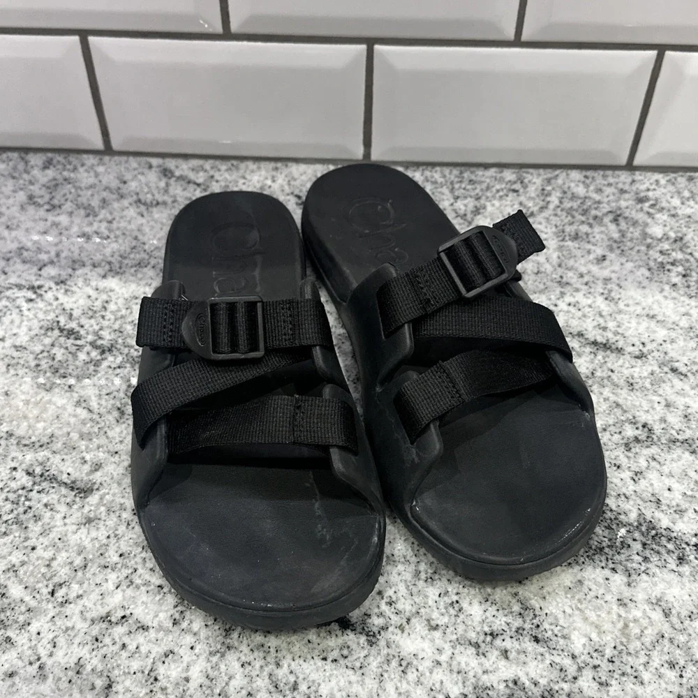 Chaco Chillos Slides Straps Unisex Youth 6‎ Recovery Black Vegan Comfort Float